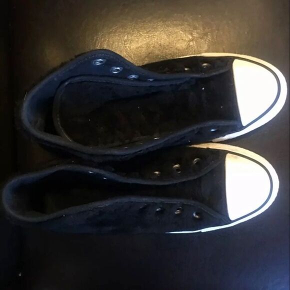 Black  Converse  Furry Fuzzy Hi Top Lace Up Sneakers - Picture 1 of 8